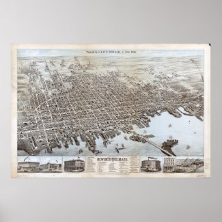 1876 New Bedford, MA Birds Eye View Panoramic Map zazzle_print