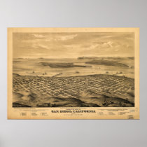 1876 San Diego CA Birds Eye View Panoramic Map Posters