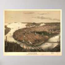 1877 Boston, MA Birds Eye View Panoramic Map Poster