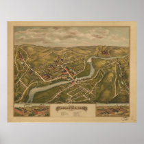 1877 Naugatuck CT Birds Eye View Panoramic Map Poster