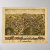 1877 Rockville CT Birds Eye View Panoramic Map Print