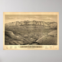 1877 Santa Barbara CA Birds Eye View Panoramic Map Posters