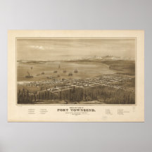 1878 Port Townsend WA Birds Eye View Panoramic Map Posters