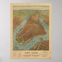 1879 New York City NY Birds Eye View Panoramic Map Posters