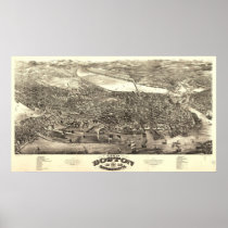1880 Boston, MA Birds Eye View Panoramic Map Print