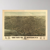 1880 Buffalo, NY Birds Eye View Panoramic Map Poster