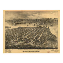 1880's San Diego CA Birds Eye View Panoramic Map posters