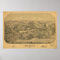 1881 Madison CT Birds Eye Panoramic Map Poster