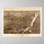 1881 Troy, NY Birds Eye View Panoramic Map Print