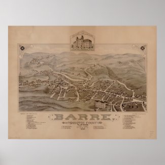 1884 Barre, VT Bird's Eye View Panoramic Map print