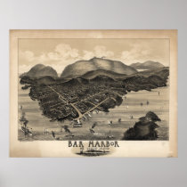 1886 Bar Harbor, ME Birds Eye View Panoramic Map Poster