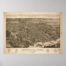 1886 Knoxville, TN Birds Eye View Panoramic Map Posters