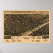 1886 Panoramic Map Birds Eye View of Waco, TX Poster
