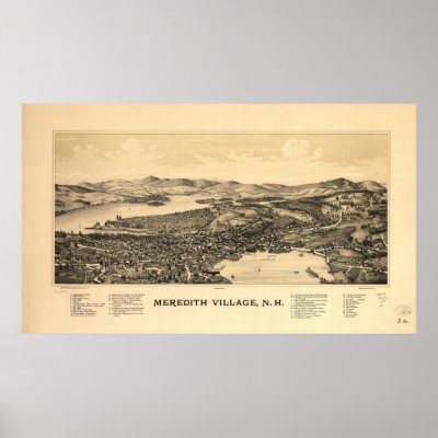 1889 Meredith Village, NH Birds Eye Panoramic Map Print by PaperTimeMachine