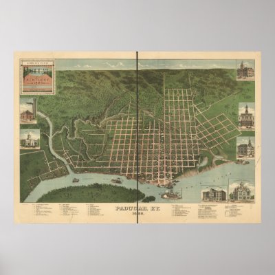 1889 Panoramic Map, a birds eye view of Paducah, KY. See my Zazzle store to find your Panoramic Birds Eye View Map.