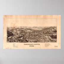 1889 Townsend Center, MA Birds Eye Panoramic Map Print