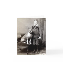 1890 Boy and his American Staffordshire Terrier Greeting Cards