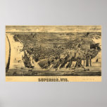 1890 Superior, WI Bird's Eye View Panoramic Map Poster