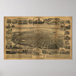1890's Sacramento CA Birds Eye View Panoramic Map Print