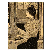 1890's Secretary at Typewriter Postcard