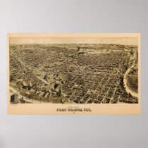 1891 Map of Fort Worth, Texas Birds Eye View Poster