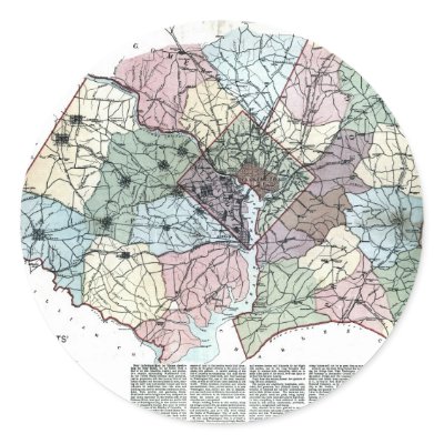 1891 Map of Washington City & Surrounding Country Round Stickers by ZephyrusBooks