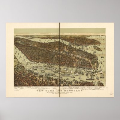 1892 New York & Brooklyn Birds Eye Panoramic Map Poster by PaperTimeMachine