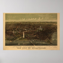 1892 Washington DC Birds Eye View Panoramic Map Print