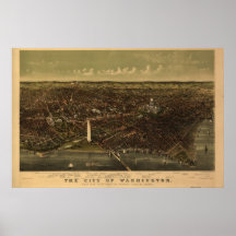1892 Washington DC Birds Eye View Panoramic Map Print