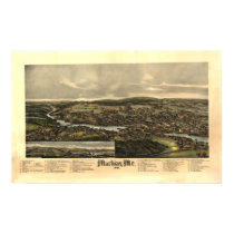 1896 Machias, ME Birds Eye View Panoramic Map posters