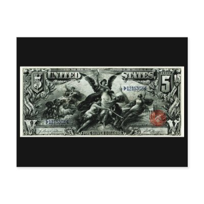 1896 US Five Dollar silver Certificate Postcards by historicimage