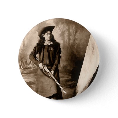1898 Photo of Miss Annie Oakley Holding a Rifle Pinback Button by YesterdayCafe