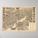 1899 Norwalk CT Birds Eye View Panoramic Map Print
