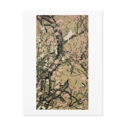 18.桃花小禽図, 若冲 Peach Blossoms & Small Birds, Jakuchū Postcards by ukiyoemuseum