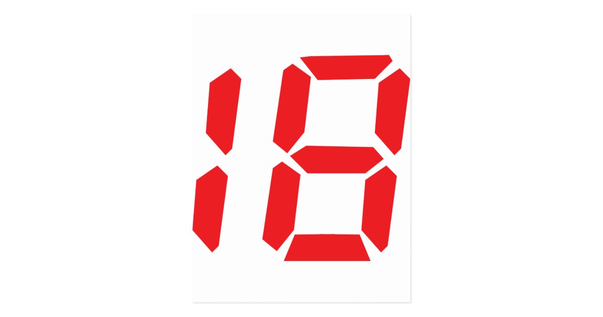 18 eighteen red alarm clock digital number postcard | Zazzle