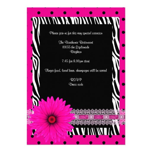 18th Birthday Black White Zebra Pink Spot Flower Personalized Announcements