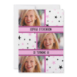 18th Birthday Party Invitation Pink Black Stars