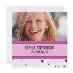 18th Birthday Party Invitation Pink Black Stars