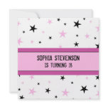 18th Birthday Party Invitation Pink Black Stars