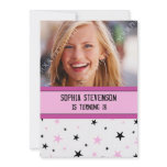 18th Birthday Party Invitation Pink Black Stars