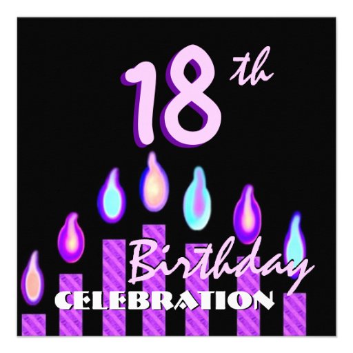 18th Birthday Party Purple Pink Striped Candles 5.25x5.25 Square Paper