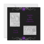 18th Birthday Photos Black Silver Purple Jewel Personalized Invite