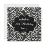 18th Teen Birthday Party Black White Wild  Zebra Personalized Invite