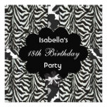 18th Teen Birthday Party Black White Wild  Zebra Personalized Invite