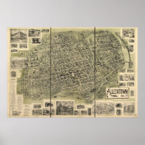 1901 Allentown, PA Birds Eye View Panoramic Map Print