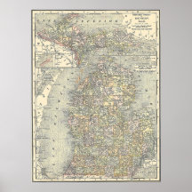 1901 Map of Michigan Posters
