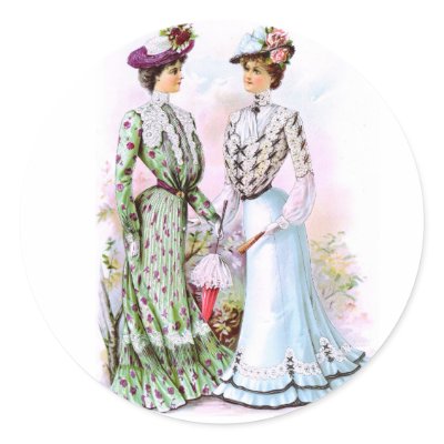 1901 Vintage Dresses Round Stickers by beverlytazangel