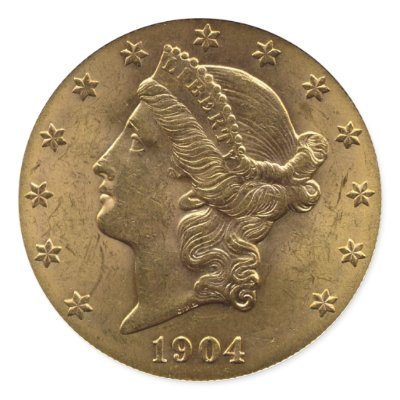 1904 Twenty Dollar Coin, front (head) or $20 Stickers by techvinci