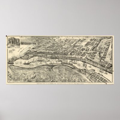 1905 San Pedro CA Birds Eye Panoramic Map Posters by PaperTimeMachine
