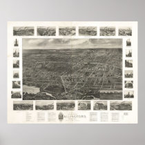 1905 Wallingford CT Birds Eye View Panoramic Map Poster